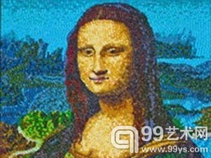 美藝術家用彩色糖豆復制《蒙娜麗莎》畫作