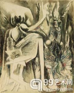 古巴超現(xiàn)實(shí)主義畫家維弗拉德·蘭姆 1944年作品《偶像（奧拉/空氣和死亡的神）》 