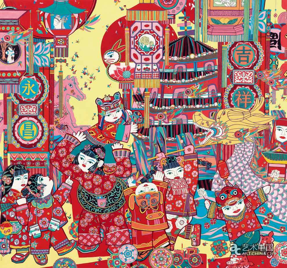 朱 松（浙江）吉祥錢(qián)塘／年畫(huà)／180cm×193cm