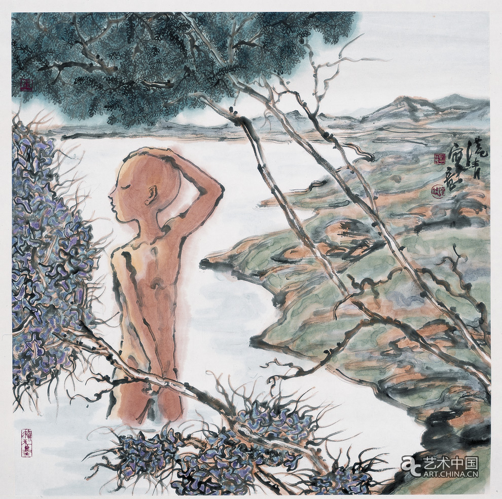 《聆》之四 68X68cm 汪港清2012年 紙本彩墨 